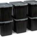 Rubbermaid 18 GAL 6 Pack Garage Storage Bins with Stackable Lid, Heavy Duty - Made in USA - Extreme Temperature Resistant, Durable Plastic Containers with Handles - Solid Black and Grey