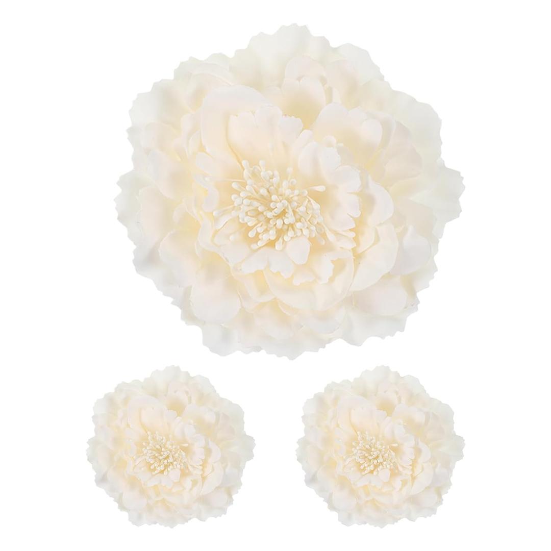uxcell 3 Pcs Peony Flowers Hair Clip, 4.7 Inch Artificial Fabric Head Flower for Women Hair Pins Corsage DIY Crafts Clothing Wedding Birthday Party, Deep White