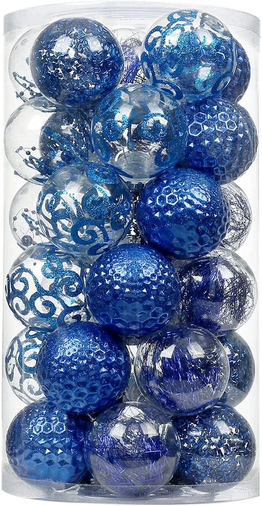 SLKChristmas Tree Ball Shatterproof, 60mm/2.36" Xmas Plastic Balls 6 Style 30 pcs PET Blue
