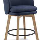 Counter Height Barstools 26 inch Upholstered Swivel Bar Stools with Back and Wood Legs for Kitchen Island, Set of 1, Blue Fabric