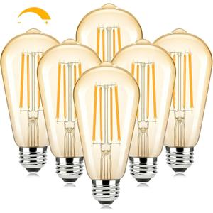 Brightever Dimmable Amber Light Bulbs 60 Watt Equivalent, 2200K Warm Light Vintage LED Edison Bulbs, 850LM, 90+CRI, 7W ST58 E26 LED Bulb, Clear Glass Antique Decorative Lights Bulb for Room, 6-Pack