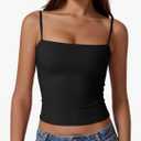 QINSEN Women's Double Lined Basic Tank Top Adjustable Spaghetti Straps Sleeveless Camisole Shirts, Small