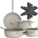 bella 9 Piece Ceramic Nonstick Cookware Set, Fits-anywhere Kitchenware w EverGood Coating, Dishwasher & Oven Safe, All Stovetops Compatible, Stackable Design, Cool Touch Handles, Oatmilk