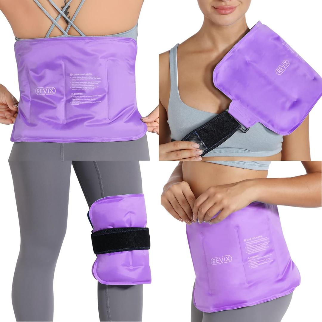 REVIX Ice Packs for Injuries Reusable Gel for Back, 16  9 ", Flexible Gel Cold Pack for Shoulder, Lower Back, Thigh, Arm, Cold Compress Therapy Cooling Pad with Strap