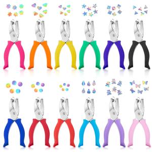 Lothee 12 Pcs Hole Punch Shapes Single Hole Paper Punchers for Crafts Handheld Metal Punch with Grip 1/4" 3/16" 5/16" 1/8" 1/16" Flower Heart Star Round Square Triangle DIY Tags Ticket Scrapbook
