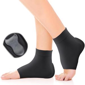 Achilles Heel Sleeve Achilles Tendon Heel Protector Compression Socks, Gel Padded Sleeve for Bursitis, Haglunds Bump, Tendonitis and Dry Cracked - 1 Pair (Regular, Black)