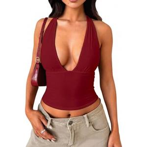 Women's Y2K Mesh Halter Top Sexy V Neck Backless Open Back Leopard Cheetah Print Polka Dot Going Out Tops for Women. Small