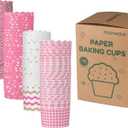100pcs Baking Paper Cupcake & Muffin Liners - 2.4 Inches, No Baking Pan Needed, Thick & Sturdy, High Temperature & Oil Resistant, Non-stick - Pink Serie 4 Patterns, Model BK011