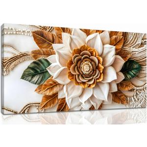 Tarfupth Boho Flower Canvas Wall Art for Living Room White and Brown Large Canvas Prints Botanical Pictures for Bedroom Office Home Decor 20"x40"