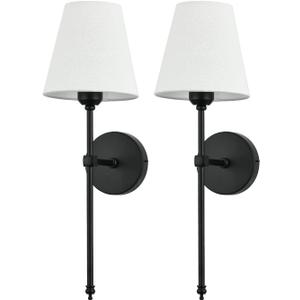 Bsmathom Wall Sconces Sets of 2, Rustic Industrial Wall Lamps, Hardwired Column Stand Sconces Wall Lighting, Bathroom Vanity Light Fixture with Fabric Shade for Bedroom Living Room Kitchen, Black