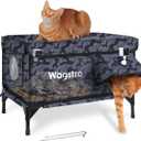 Heated Cat House for Outside with Smart Pet Camera, Highly Elevated with Escape Door, Insulated Waterproof Outdoor Cat House Shelter for Feral Stray Barn Cat (Camo Black, 25.6"x16.5"x18.5")