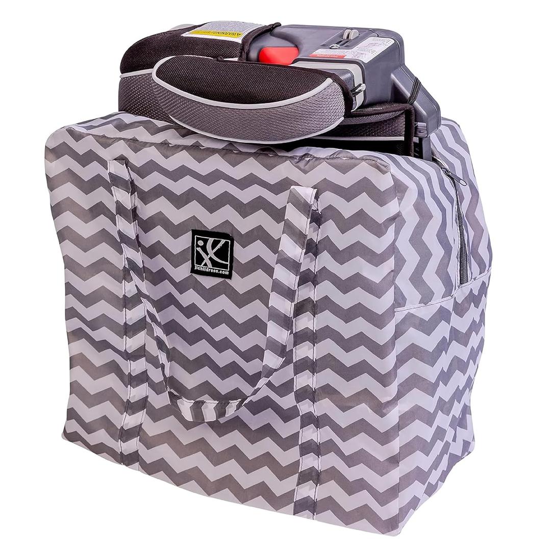 J.L. Childress Go-Go Travel Bag for Kids Backless Booster Seat - Compact Carrier for Airplane & Air Travel, For Toddler Backless Booster Car Seats, Also Fits Compact Strollers like GB Pocket - Chevron (17x16.5 x 10 Inch (Pack of 1)