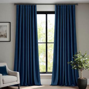 ANRODUO Navy Blue Velvet Curtains 108 Inches Long Blackout Thermal Insulated Soundproof Curtain Privacy Room Darkening Curtains Pinch Pleat Window Drapes for Bedroom Living Room Set of 2