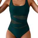 B2prity Women's Mesh One Piece Swimsuit Tummy Control Sexy Bathing Suit Push Up Swim Suit Slimming Swimwear, Small, Teal Green