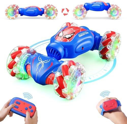 Spider Remote Control Car for Boys, 2.4GHz 4WD Gesture Sensing Rc Stunt Car with Lights Music - Birthday Gifts for Girls,360°Rotate Transform Drift Rc Cars for Boys Age 6-12