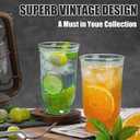Vintage Drinking Glasses, 12 pcs Embossed Designed Highball Glasses, 16oz Glass Cups, Tall Water Glass Tumbler, Mojito Cup, Cocktail Glass, Vintage Glassware Set for Juice, Cocktail, Whiskey