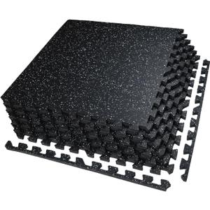 AIRHOP 0.56in Thick 24 Sq Ft Exercise Equipment Mats, 6 Tiles Upgraded Rubber Top with High Density EVA Foam, Large Interlocking Puzzle Gym Flooring for Home Gym, Heavy Weight Workout, 24 x 24in (Black/White)