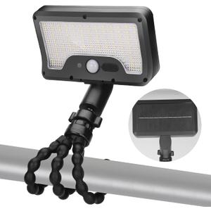 Chelhead Solar Power Motion Sensor Flood Lights Dual Charging Solar Floodlight Compatible with Wall Camping Porch Deck RV Camper Trailers Truck (Black)