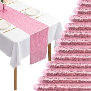 12 Packs 12 X 72 Inch Pink Sequin Table Runner Glitter Dining Table Runner for Birthday Wedding Engagement Bridal Baby Shower Bachelorette Holiday Celebration Party Supplies Decorations (Pink)