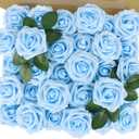 MACTING Artificial Rose Flowers 30PCS Real Touch Fake Flowers with Stem Foam Roses for DIY Wedding Bridal Bouquets Party Holiday Baby Shower Spring Home Mothers Day Decorations(Blue)