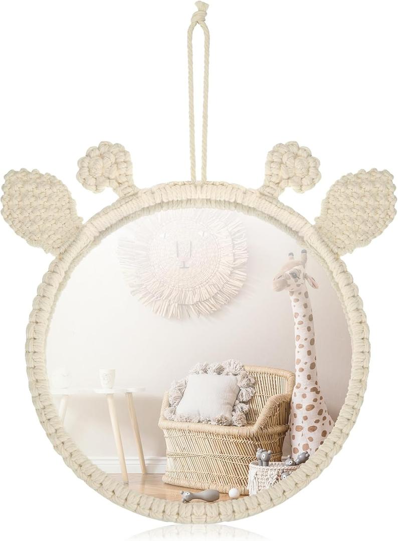 Geetery Boho Hanging Wall Mirror Mirrors for Room Decor Natural Mirror Wall Art Boho Ornament for Bedroom Living Room Room Decor (Giraffe)