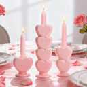 WDS WONDROUS Taper Candle Holder Set of 3 - Valentine's Day Candlestick Holders Wedding Decor, Pink Heart Ceramic Candle Sticks Holders for Table Farmhouse Decor Romantic Housewarming Gift