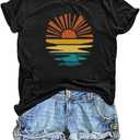 T Shirts for Women Graphic Tees Vintage Printed Short Sleeve Shirt Crewneck Loose Fitting Tops Casual Basic Cute Blouses, L