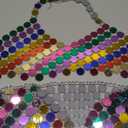 BODIY Rainbow Sequin Tops Skirt Set Rave Outfits for Women