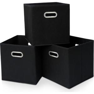 Yunkeeper Black Fabric Cubby Storage Bins13x13x13 Inches Cube Organizer Bin Foldable Storage Boxes with Dual Handles Fabric Organizer Box and collapsible Storage basket, Set of 3 Black