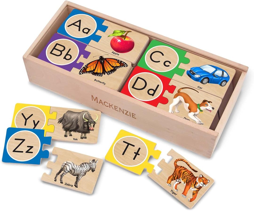 Melissa & Doug Self-Correcting Alphabet Puzzle (52 pcs) with Toy Storage Box, Wooden ABC Puzzles for Toddlers & Preschoolers, Montessori Learning Toys for Girls & Boys 4+