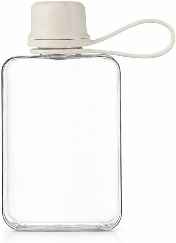 Flat Water Bottle Travel Flask Portable 8.2 oz BPA Free Tritan Square Water Bottles Leakproof Slim Water Bottle for Purse Travel Pocket Sports Fitness (White, 8.2 OZ)