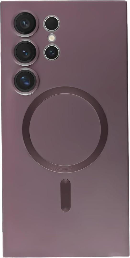 Luxury Wireless Charging Soft Silicone Magnetic Case for Samsung Galaxy S22 S23 S24 Ultra Plus Matte Shockproof Cover Cases (Brown, S24 Ultra)