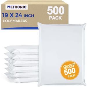 Metronic Poly Mailers 19x24 500Pcs Large Shipping Bags for Clothes,Heavy Duty Shipping Envelopes Bulk for Small Business,Strong Adhesive Self-Seal Plastic Mailing Bags for E-Commerce Packaging, White