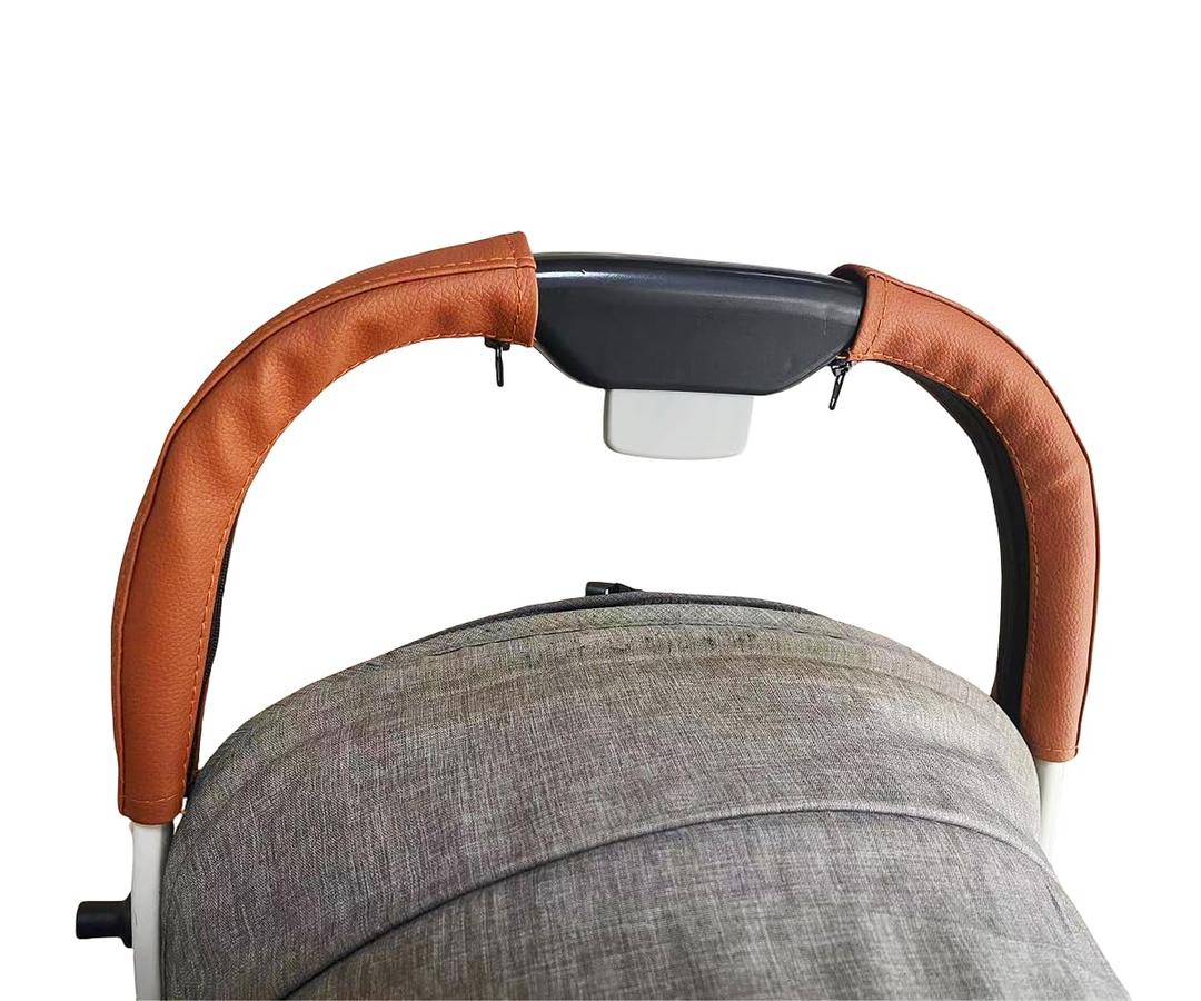 MINILUJIA Soft Smooth Leather Bumper Handlebar Sleeve Protect Case for Baby Stroller Dustproof Protect Cover with Zipper Close One Pair (brown1)