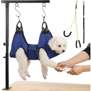 ondware Dog Grooming Arm with Dual-Spiral Clamp, Adjustable Height 27-37 inch, Dog Grooming Table Arm with Hammock, Groom Restraint for Small Medium Dogs at Home or Salon