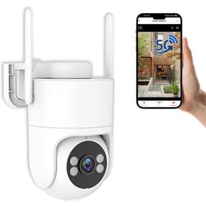 6MP TUYA Security Camera Outdoor, 2.4G/5G WiFi Cameras for Home Security 24/7 Recording, Pan-Tilt 360 View, Auto Tracking & Light Alarm, Color Night Vision,Two-Way Audio, Plug-in cam, IP66/Cloud (White - No SD Card)