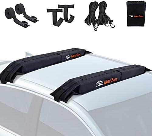 MeeFar Universal Car Soft Roof Rack Pads Luggage Carrier System for Kayak Surfboard SUP Canoe Include 2 Heavy Duty Tie Down Straps, 2 Tie Down Rope, 2 Quick Loop Strap and Storage Bag