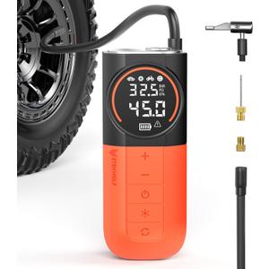 ETENWOLF S1 Tire Inflator Portable Air Compressor, 160PSI Air Pump for Car Tires, Bike, Motorcycle, Balls, Fast Inflation Tire Pump, Cordless bike Pump with LED Light & Digital Pressure Gauge (Orange)