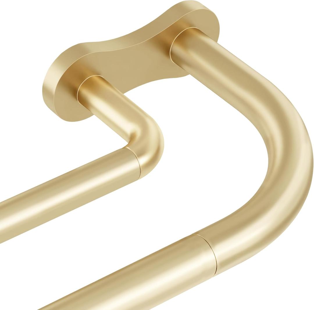 Gold Extra Long Double Curtain Rod 34-156 Inch, Wrap Around Blackout Dual Curtain Rods for Windows, Adjustable Heavy Duty Spliced Room Darkening Double Rods, All Metal, Aluminium Bracket