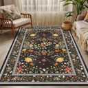 3x5 Black Grey Floral Washable Rugs for Living Room - Vintage Floral Rug for Bedroom Kids Room, Vintage Boho Home Decor Non Slip Carpet (Multi 36)