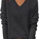 ANRABESS Womens 100% Wool Sweaters V Neck Long Sleeve Work Business Casual Basic Pullover Sweater Tops 2025 Fall Outfits (Medium, Deep Gray)