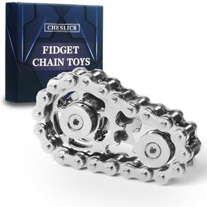 Fidget Spinners Toys for Adults Metal Figette Bike Chain Pain Stim Fidgets Toy for Teens ADHD Cool Gadgets Desk Offices Gift Anxiety Relief Items Stress Tool Sensory Spiky Toy for Autism (Silver)