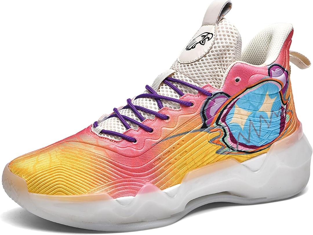 Men's High-Top Basketball Shoes Anti-Slip and Wear-Resistant Soles Running Shoes Graffiti Design Fashionable Sports Shoes, Size: 8.5 Women/7.5 Men