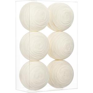 Briful 3.94'' White Christmas Ornament Balls, 6PCS Large Decorative Yarn Balls Xmas Tree Hanging Ornaments with Strings for Holiday Party Christmas Table Vase Decor