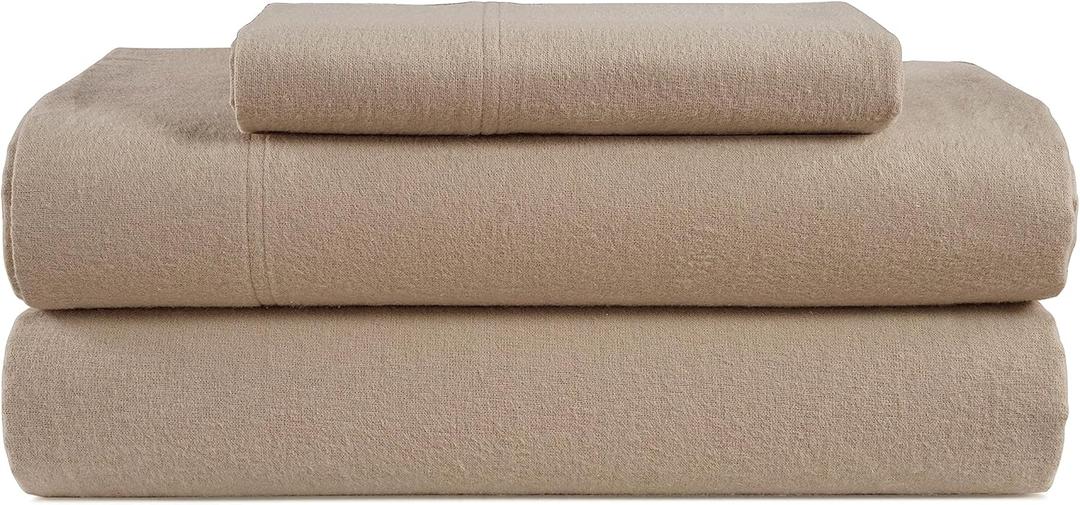 LANE LINEN Cotton Flannel Sheets Twin Size - Brushed for Extra Softness - Lightweight 100% Cotton Sheet Set - Warm & Cozy Winter Bed Sheets, 15" Deep Pocket - Taupe