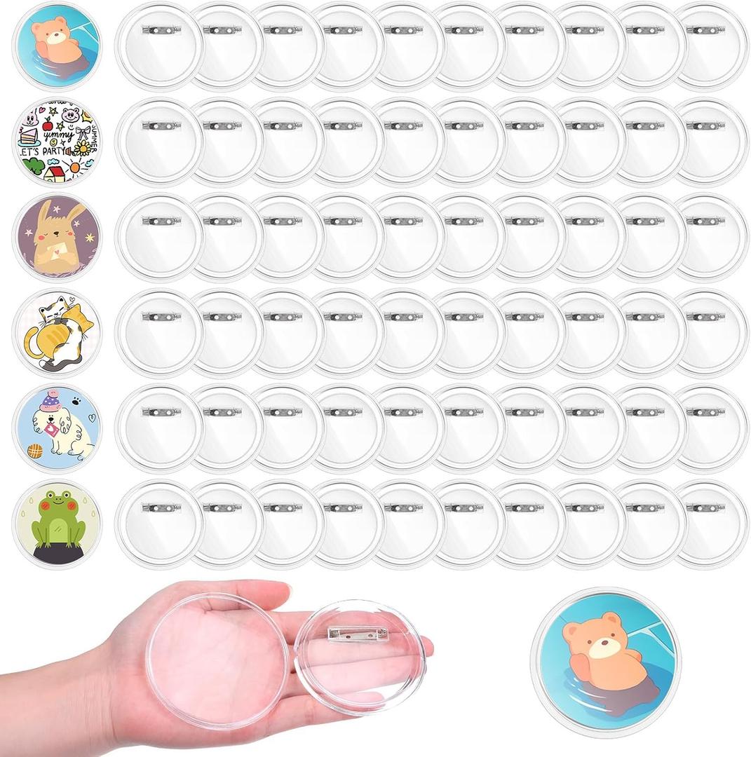 60 Pcs 3 Inch Clear Acrylic Button Pins, Blank Photo Badges for DIY Crafts Supplies, Make Your Own Buttons