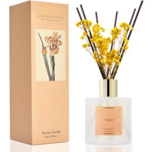 Cocorrna Reed Diffuser - Warm Vanilla Scented Diffuser with 8 Sticks Home Fragrance Reed Diffuser for Bathroom Shelf Decor (Flower/6.7 Ounce/1pack)