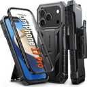 FNTCASE for iPhone 17 Pro Case: Military Grade Rugged Phone Cover with Kickstand & Holster | Shockproof TPU Protection Bumper Matte Textured Design | Heavy Duty Protector (Black)