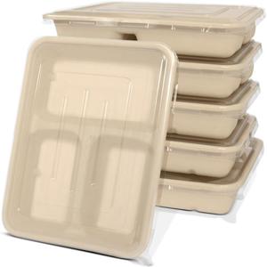 Celel 3 Compartment Food Containers Disposable Bento Boxes with Lids, Meal Prep Containers 3 Compartment Disposable for Lunch, Snack - 50 Bowls 50 Lids