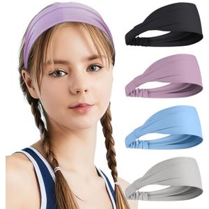 2 x Wide Headbands Headbands for Women Young Girls Non Slip Athletic Hair Bands for Small Head Ideal for Yoga Gym Running 4 Pack (black white blue purple)